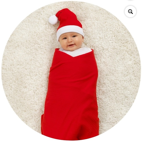 NWT Christmas muslin swaddle & beanie Santa hat infant unisex boy girl - Picture 5 of 8